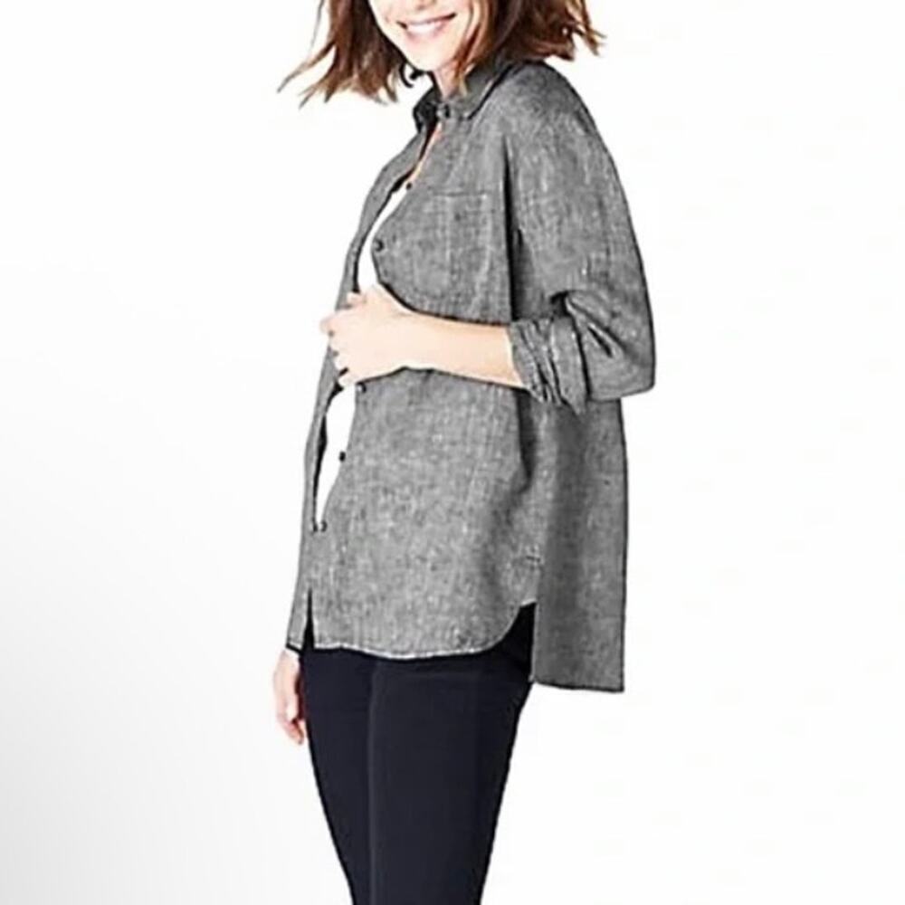 J.Jill Love Linen Essential Button-Down Shirt Casual Relaxed 100% Linen Grey Md